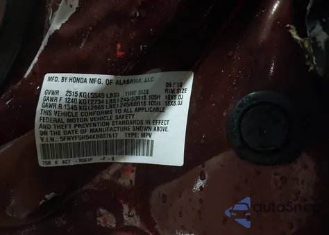 2019 Honda Pilot Ex-L from USA, damaged, VIN 5FNYF5H54KB007617